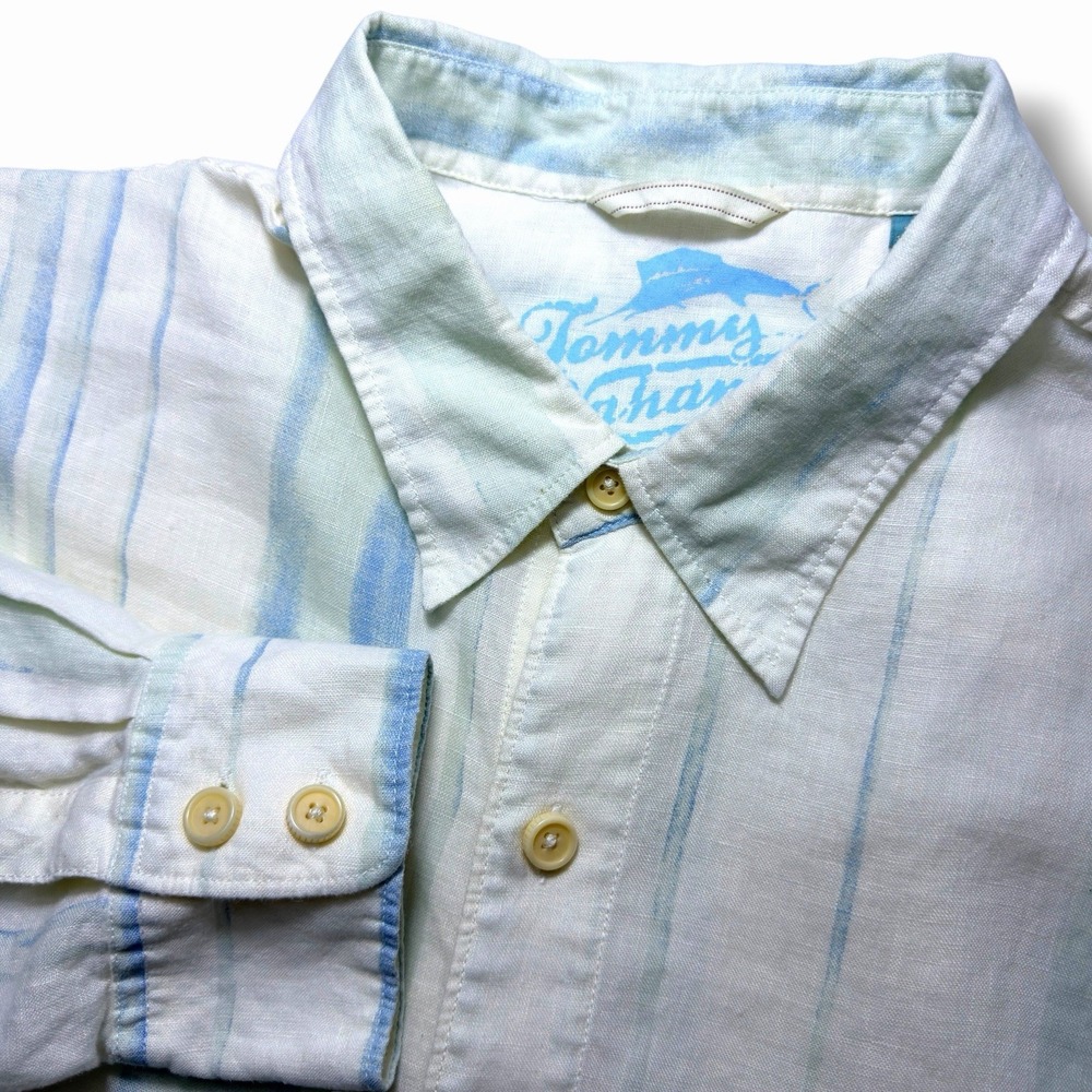 Tommy Bahama Button-Up Men XXL White Linen Blend LongSleeve Hawaiian Beach Shirt
